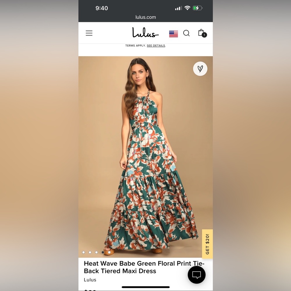 Lulu's Green Floral Print Backless Tie-Back Tiered Maxi Dress/maternity dress